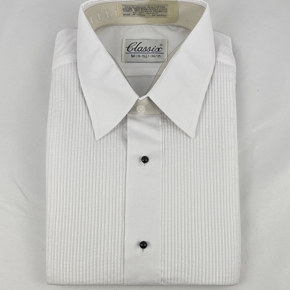 NWT Classic Ivory Dress Shirt with Black Buttons, tuxedo formal wear M 15-15.5